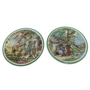 LIVERPOOL Road Pottery FARM Scene Decor Plates Set Of 2 England Vintage 11"